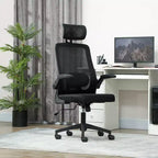 Chaise de bureau ergonomique HOMCOM avec accoudoirs relevables, appui-tête et support lombaire réglables, chaise de bureau en maille pour bureau à domicile