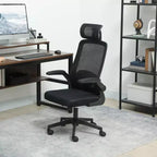 Chaise de bureau ergonomique HOMCOM avec accoudoirs relevables, appui-tête et support lombaire réglables, chaise de bureau en maille pour bureau à domicile