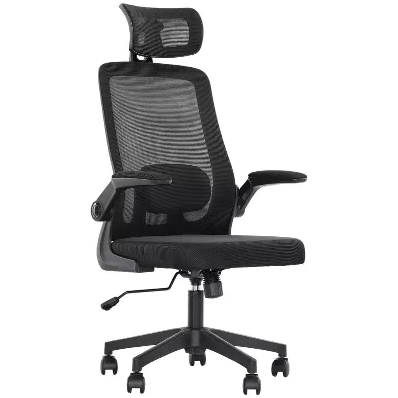 Chaise de bureau ergonomique HOMCOM avec accoudoirs relevables, appui-tête et support lombaire réglables, chaise de bureau en maille pour bureau à domicile