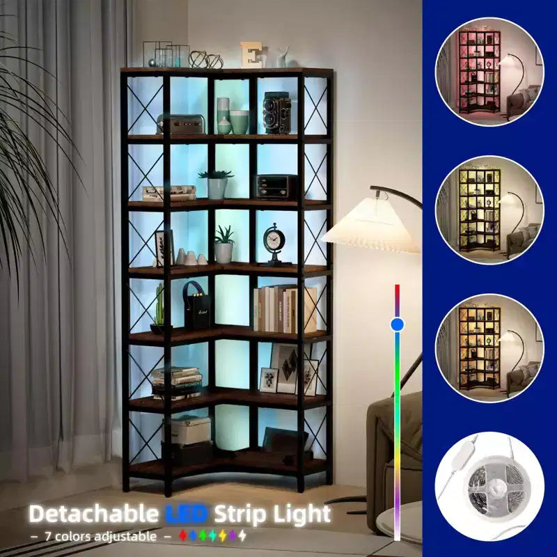 Étagère d'angle à 7 niveaux avec bandes lumineuses LED IF076