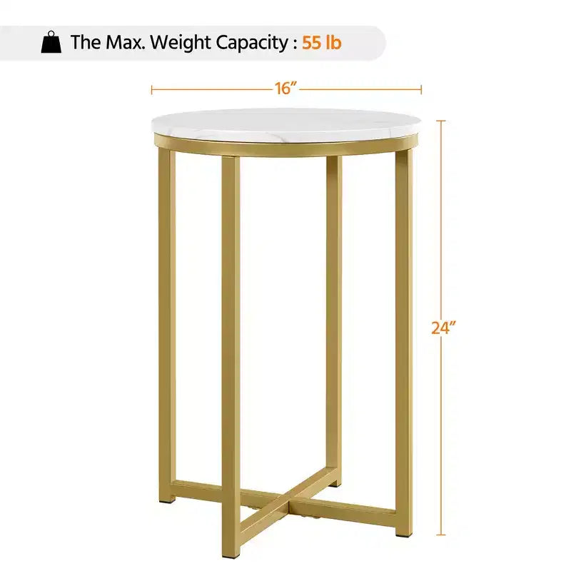 Table d'appoint moderne Yaheetech avec base en X, pieds en métal, plateau rond