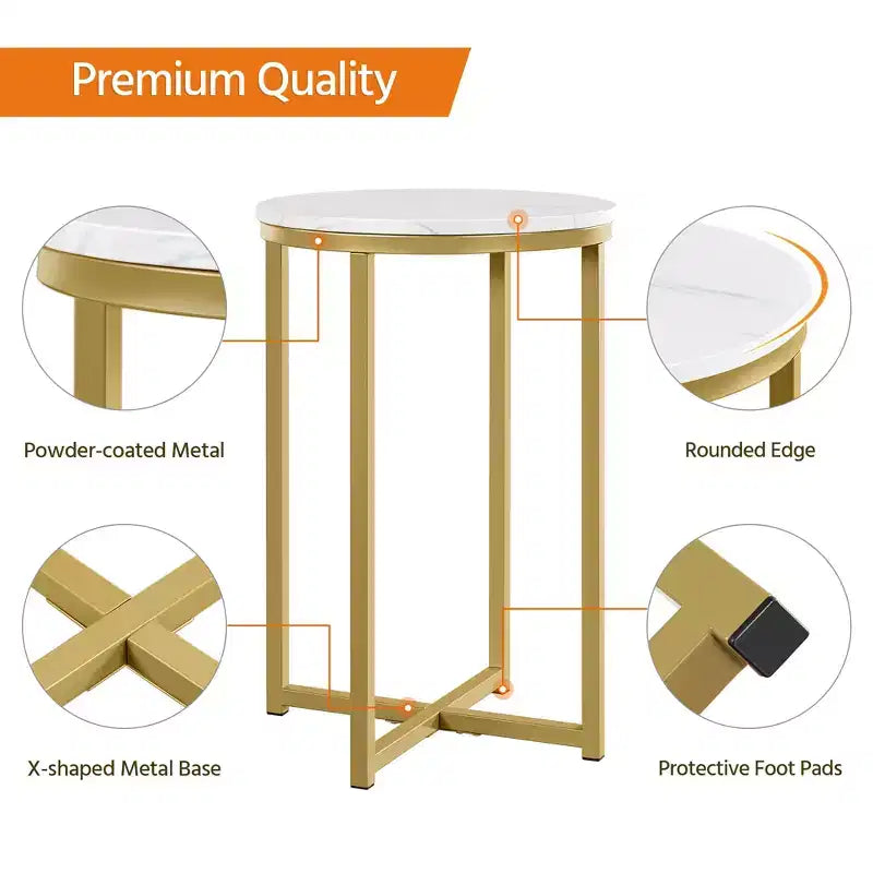 Table d'appoint moderne Yaheetech avec base en X, pieds en métal, plateau rond