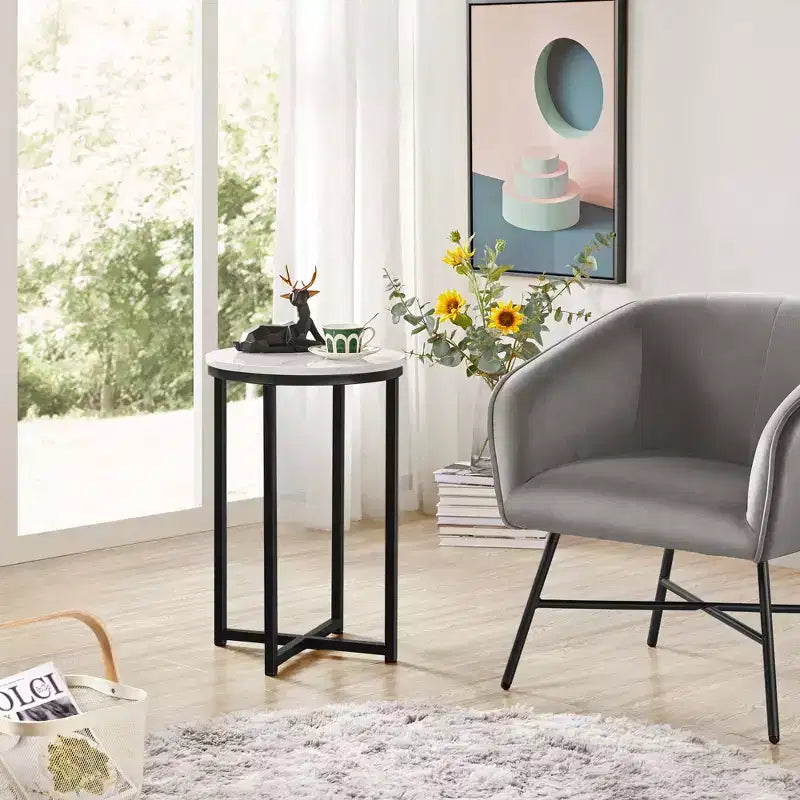 Table d'appoint moderne Yaheetech avec base en X, pieds en métal, plateau rond