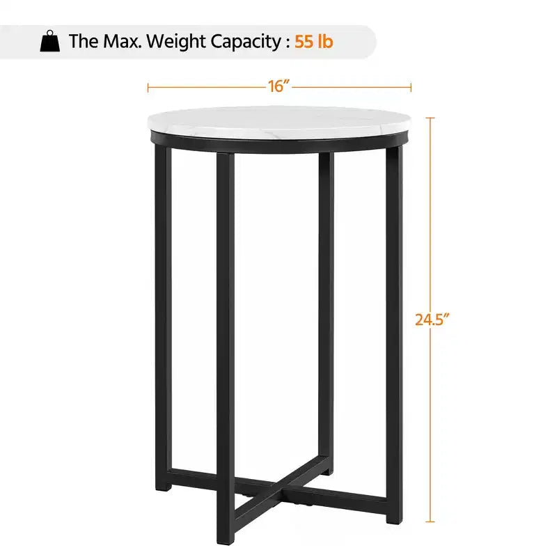 Table d'appoint moderne Yaheetech avec base en X, pieds en métal, plateau rond