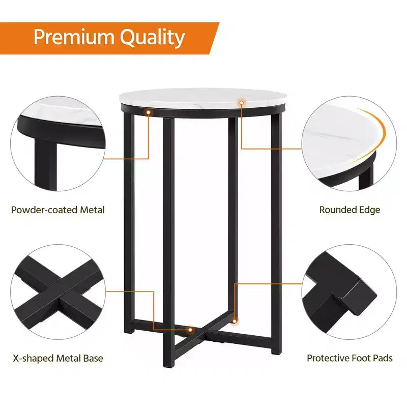 Table d'appoint moderne Yaheetech avec base en X, pieds en métal, plateau rond