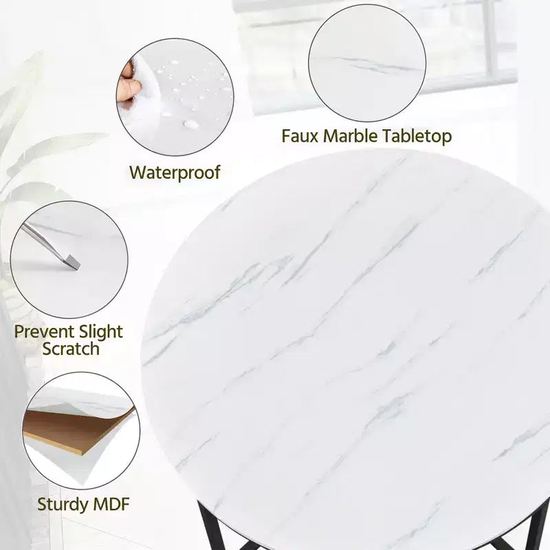 Table d'appoint moderne Yaheetech avec base en X, pieds en métal, plateau rond