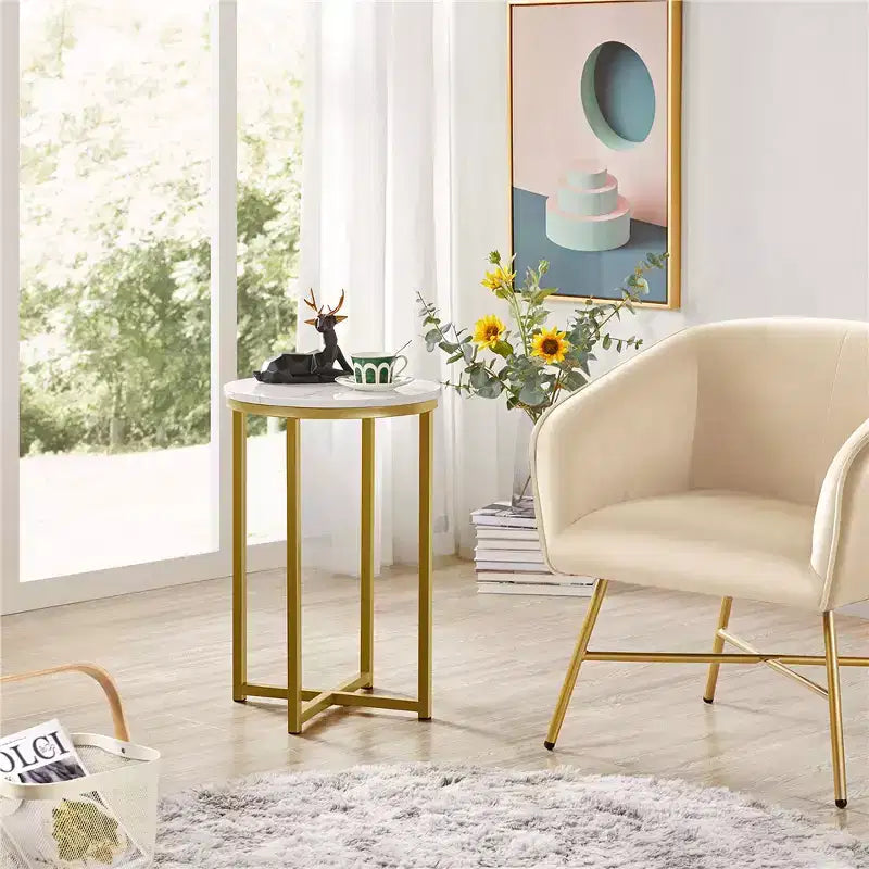 Table d'appoint moderne Yaheetech avec base en X, pieds en métal, plateau rond