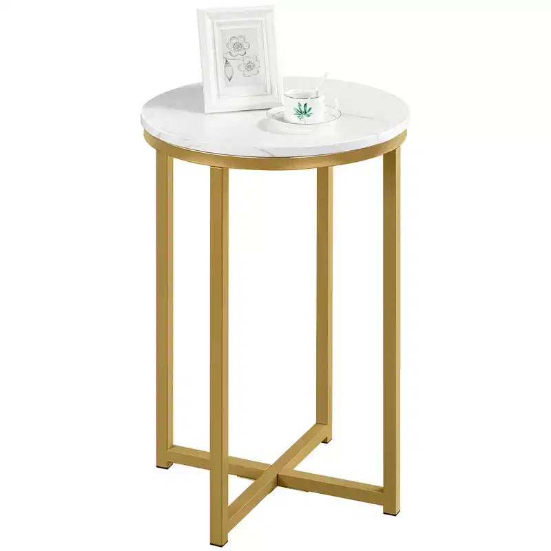 Table d'appoint moderne Yaheetech avec base en X, pieds en métal, plateau rond