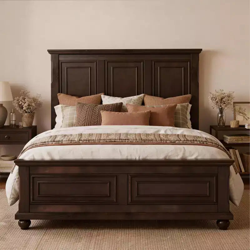 Lit Plateforme Grand Lit/Très Grand Lit avec Tête de Lit Haute, Cadre de Lit en Pin Vintage, Style Traditionnel - ModernLuxe
