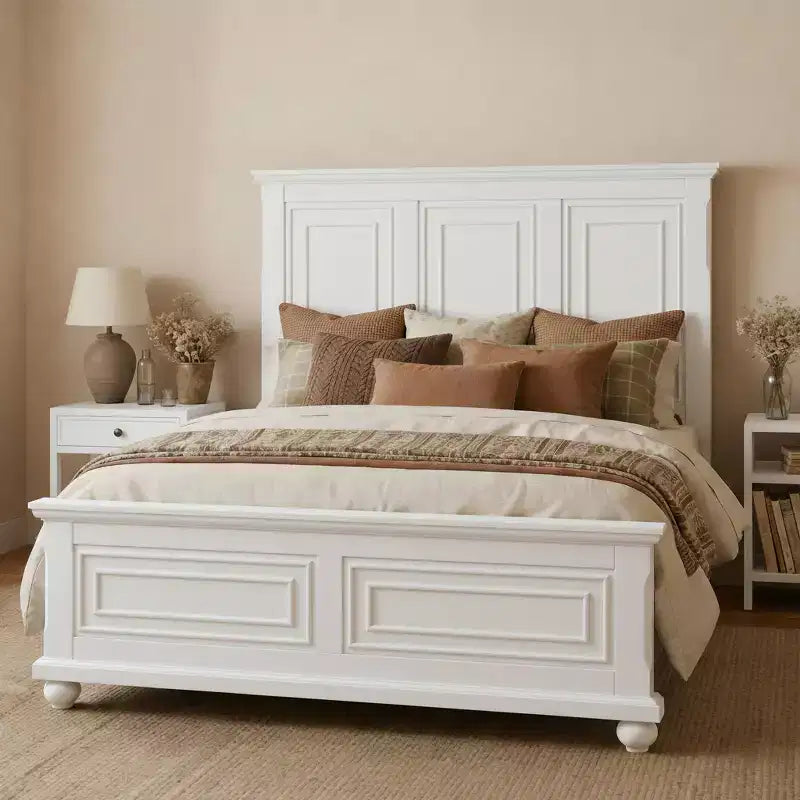 Lit Plateforme Grand Lit/Très Grand Lit avec Tête de Lit Haute, Cadre de Lit en Pin Vintage, Style Traditionnel - ModernLuxe