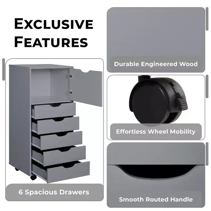 Meuble de rangement à 6 tiroirs pour loisirs créatifs et bureau Home Imports Emporium, organiseur roulant pour dossiers, fournitures d'art et organisation des petits espaces