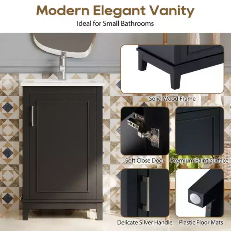 Meuble de rangement de salle de bain moderne de 50 cm, coiffeuse avec lavabo en céramique, grand espace de rangement