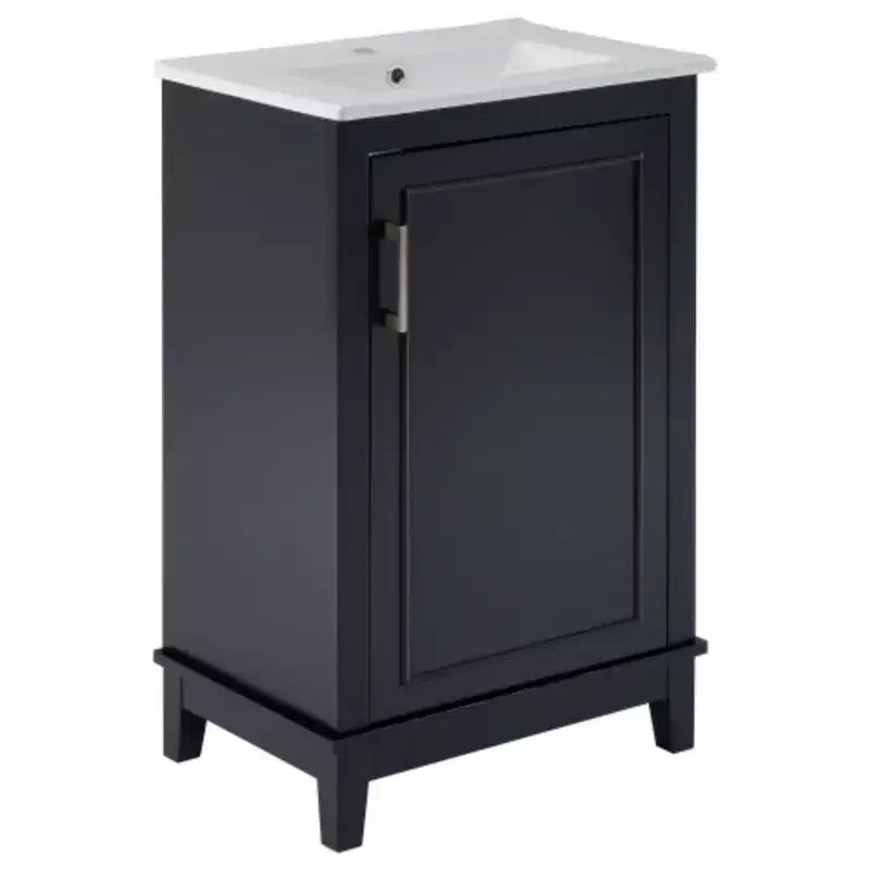 Meuble de rangement de salle de bain moderne de 50 cm, coiffeuse avec lavabo en céramique, grand espace de rangement