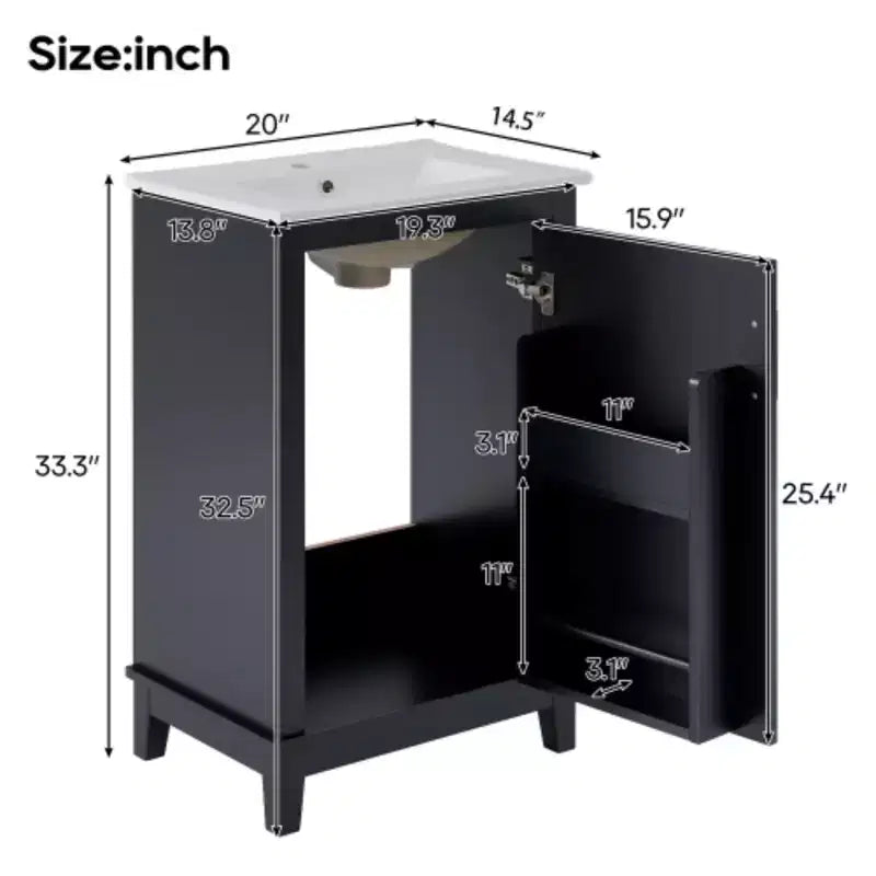 Meuble de rangement de salle de bain moderne de 50 cm, coiffeuse avec lavabo en céramique, grand espace de rangement
