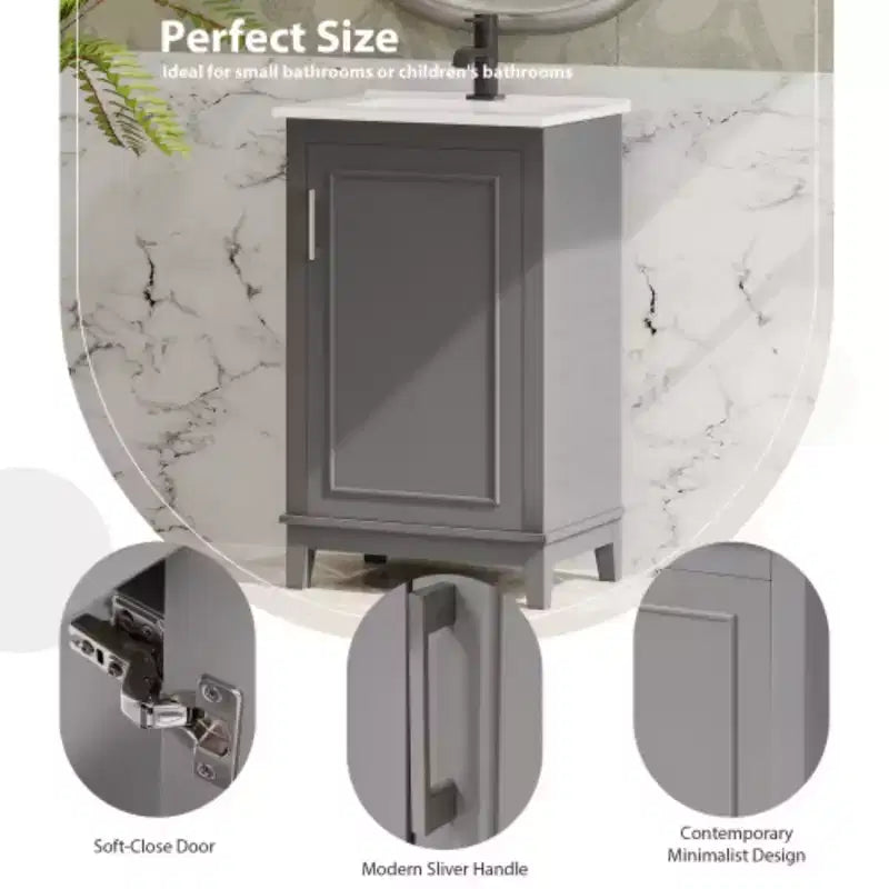Meuble de rangement de salle de bain moderne de 50 cm, coiffeuse avec lavabo en céramique, grand espace de rangement
