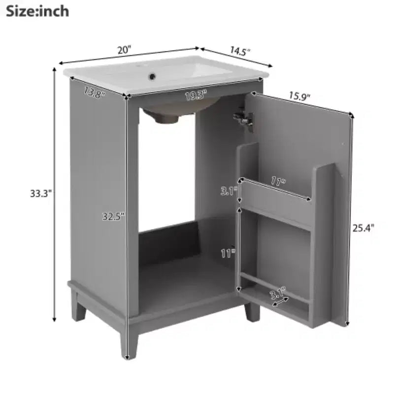 Meuble de rangement de salle de bain moderne de 50 cm, coiffeuse avec lavabo en céramique, grand espace de rangement