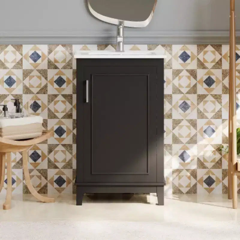 Meuble de rangement de salle de bain moderne de 50 cm, coiffeuse avec lavabo en céramique, grand espace de rangement