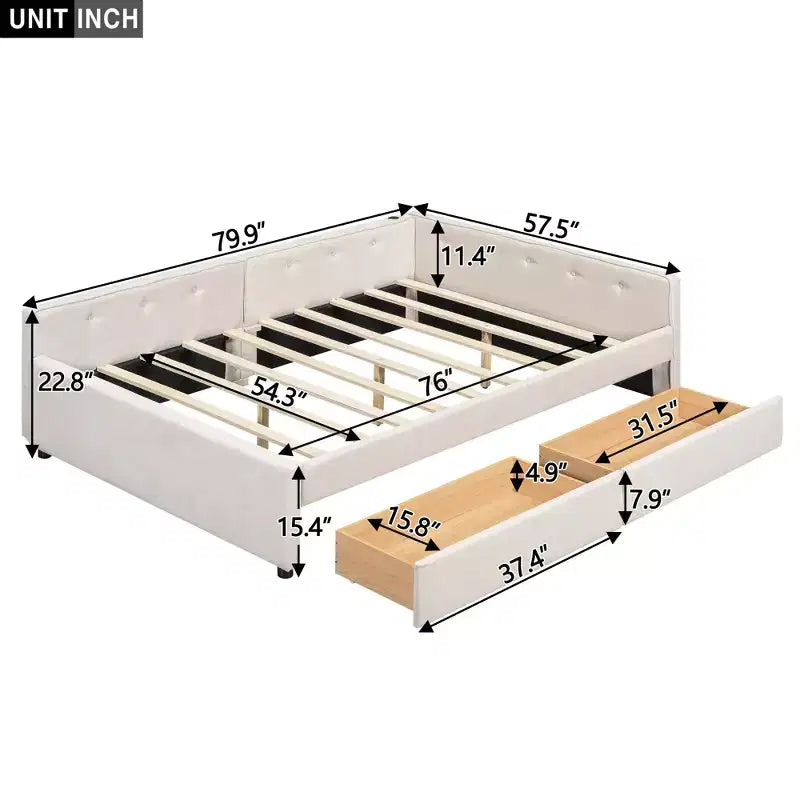Lit plateforme rembourré Whisen au design élégant avec ports USB, grand format