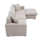 GDFStudio Bruce 101 Canapé sectionnel en forme de L en tissu avec pouf