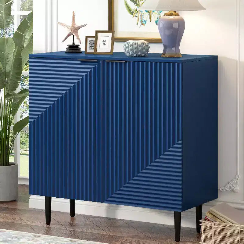 Ensemble de 2 buffets TV modernes minimalistes de 70 W avec portes géométriques et étagère réglable - ModernLuxe