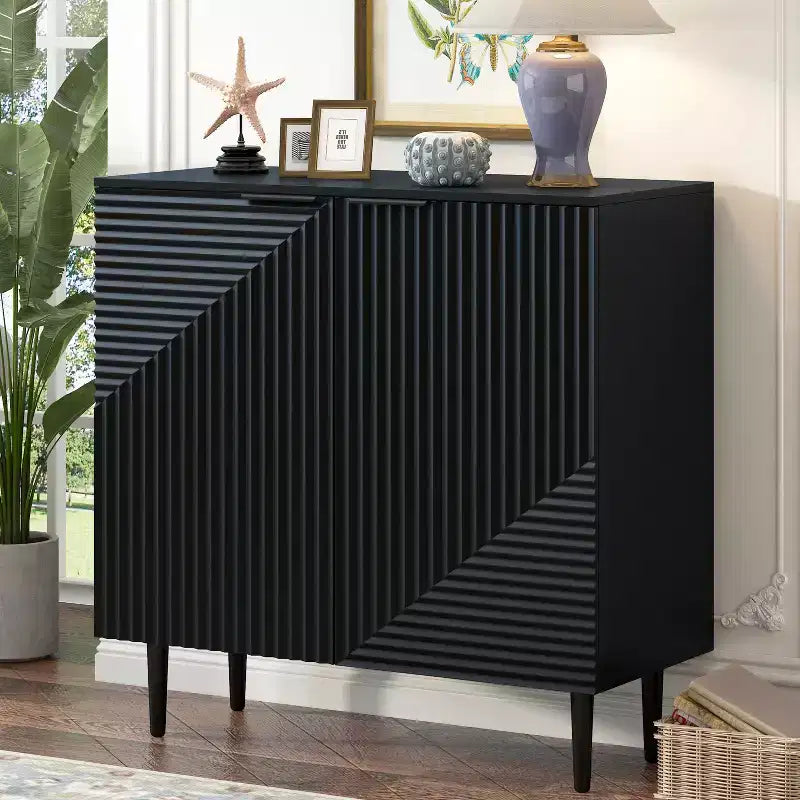 Ensemble de 2 buffets TV modernes minimalistes de 70 W avec portes géométriques et étagère réglable - ModernLuxe