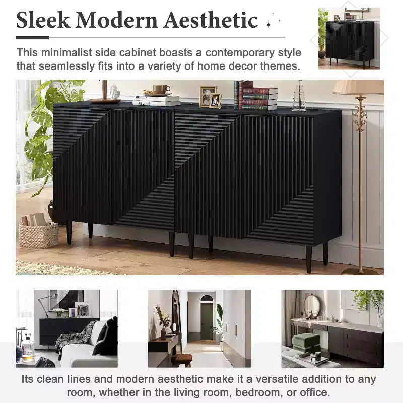 Ensemble de 2 buffets TV modernes minimalistes de 70 W avec portes géométriques et étagère réglable - ModernLuxe