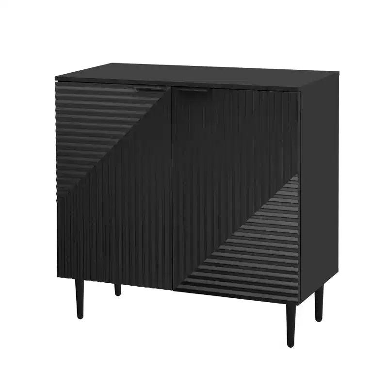 Ensemble de 2 buffets TV modernes minimalistes de 70 W avec portes géométriques et étagère réglable - ModernLuxe