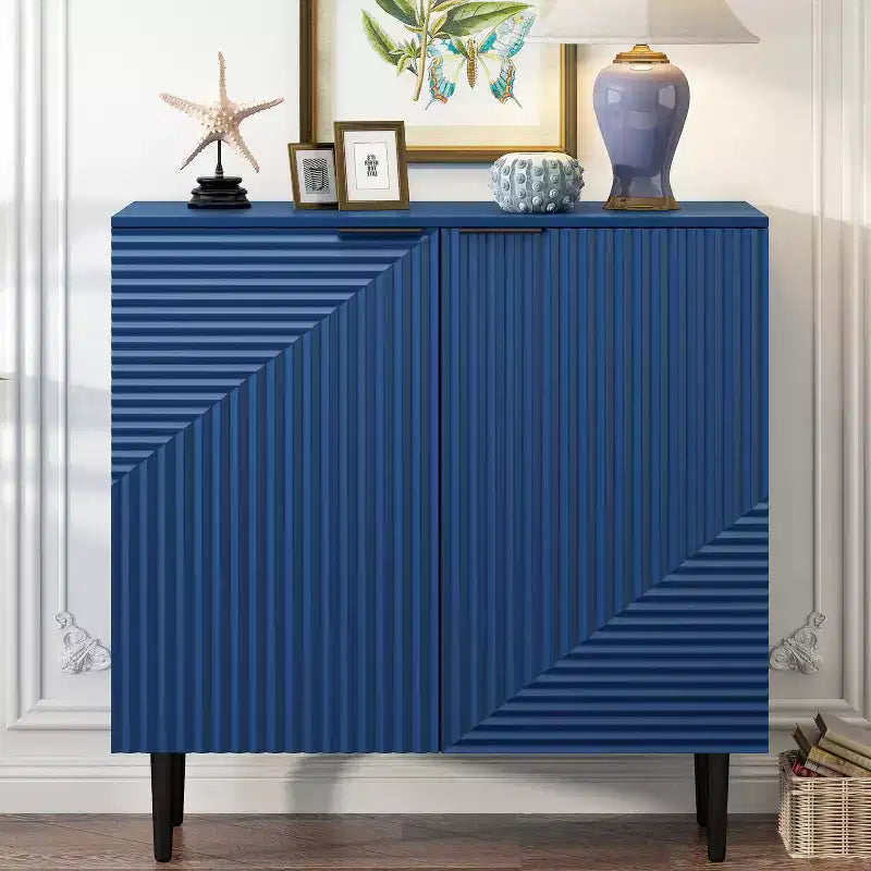 Ensemble de 2 buffets TV modernes minimalistes de 70 W avec portes géométriques et étagère réglable - ModernLuxe
