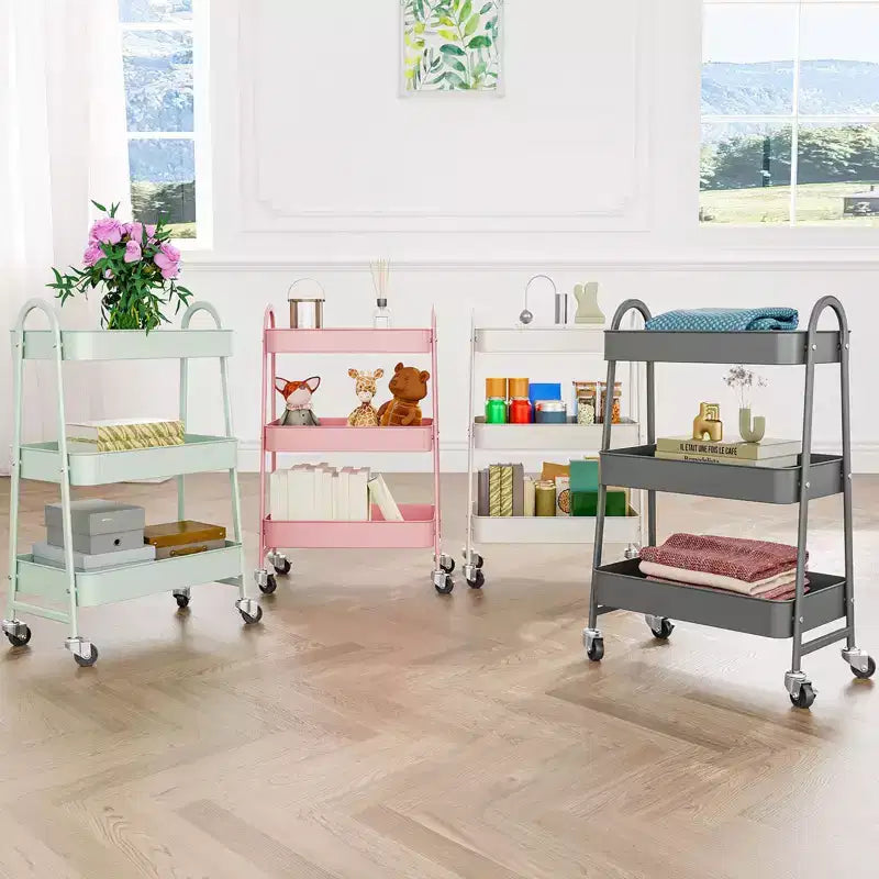Chariot roulant à 3 niveaux JIONJOY, chariot de rangement mobile en métal de qualité supérieure avec roulettes verrouillables, organiseur ultime pour chaque pièce de la maison
