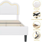 Cadre de lit intelligent LED capitonné pour lits jumeaux avec tête de lit réglable, plateforme en cuir PU pour enfants, beige