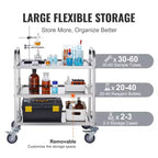 Chariot de service en acier inoxydable VEVOR, chariot utilitaire de laboratoire à 3 niveaux, capacité de charge de 180 kg
