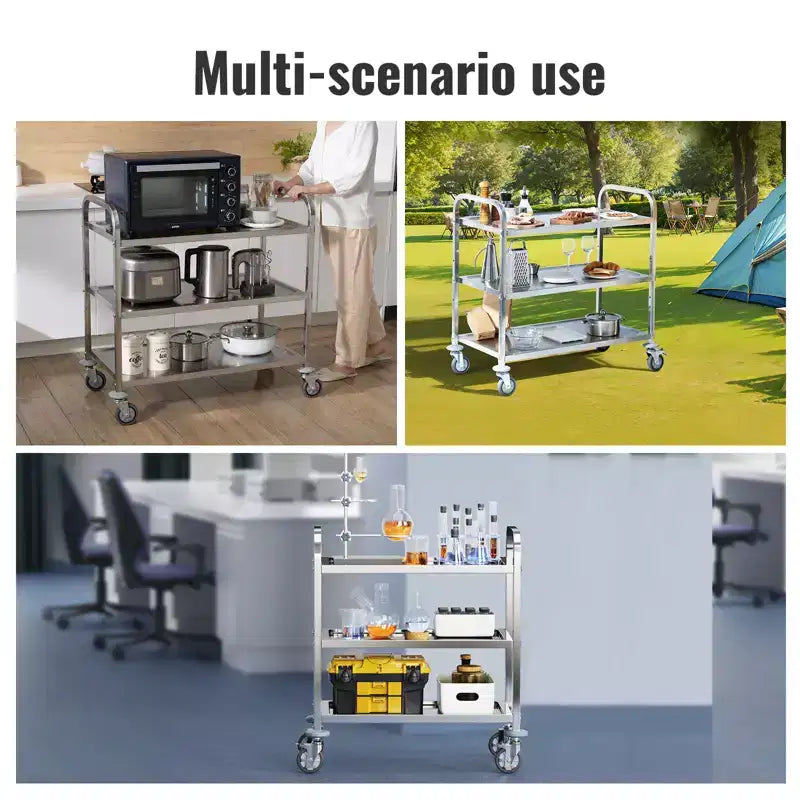 Chariot de service en acier inoxydable VEVOR, chariot utilitaire de laboratoire à 3 niveaux, capacité de charge de 180 kg