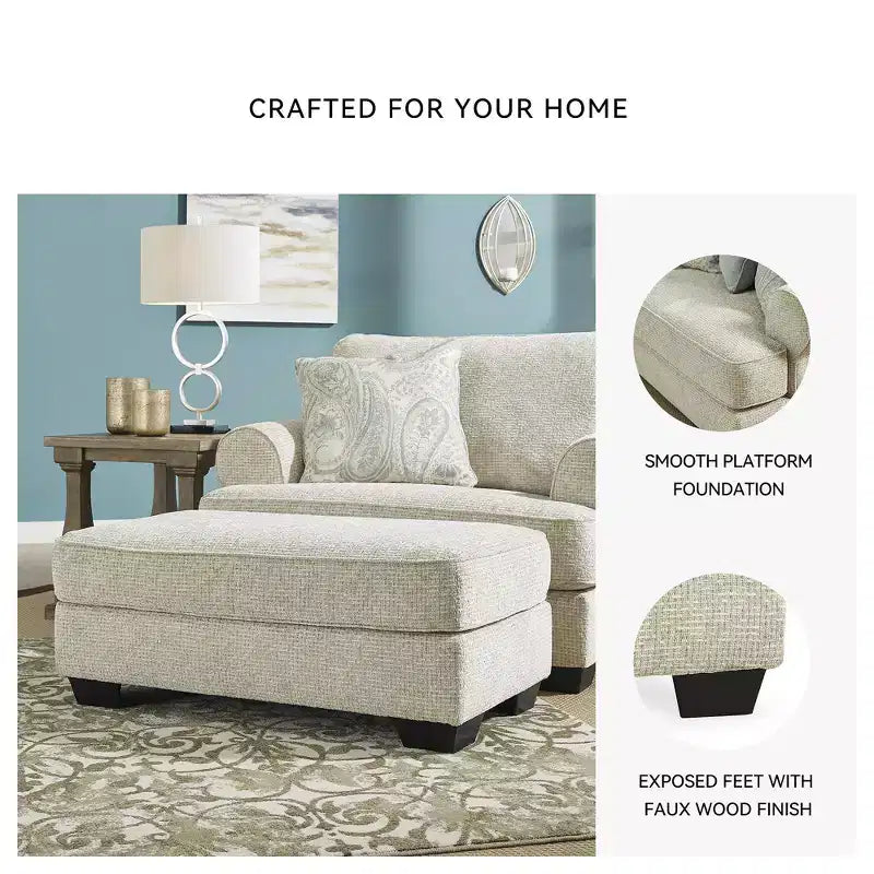 Pouf ottoman Monaghan Signature Design by Ashley, repose-pieds de salon rembourré en chenille couleur grès