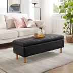 Banc de rangement VECELO moderne en similicuir souple, Ottoman 44 avec espace de rangement profond de 6,1 po pour le salon ou la chambre, facile à nettoyer, Noir