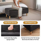 Banc de rangement VECELO moderne en similicuir souple, Ottoman 44 avec espace de rangement profond de 6,1 po pour le salon ou la chambre, facile à nettoyer, Noir