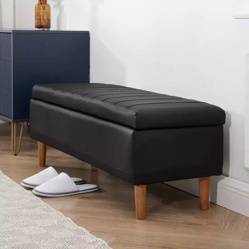 Banc de rangement VECELO moderne en similicuir souple, Ottoman 44 avec espace de rangement profond de 6,1 po pour le salon ou la chambre, facile à nettoyer, Noir