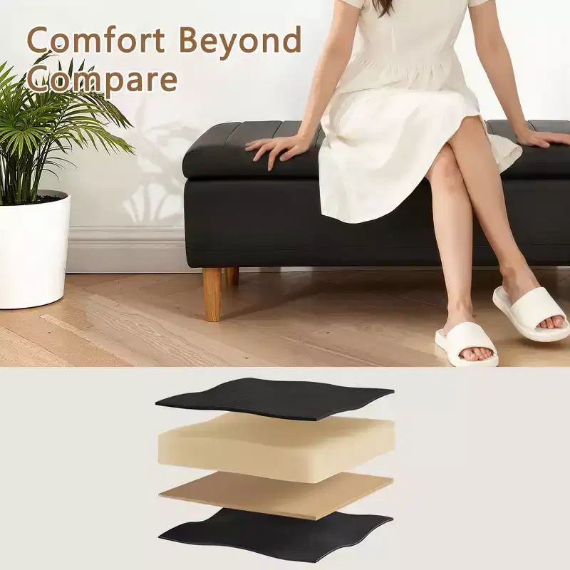 Banc de rangement VECELO moderne en similicuir souple, Ottoman 44 avec espace de rangement profond de 6,1 po pour le salon ou la chambre, facile à nettoyer, Noir