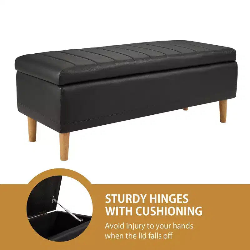 Banc de rangement VECELO moderne en similicuir souple, Ottoman 44 avec espace de rangement profond de 6,1 po pour le salon ou la chambre, facile à nettoyer, Noir