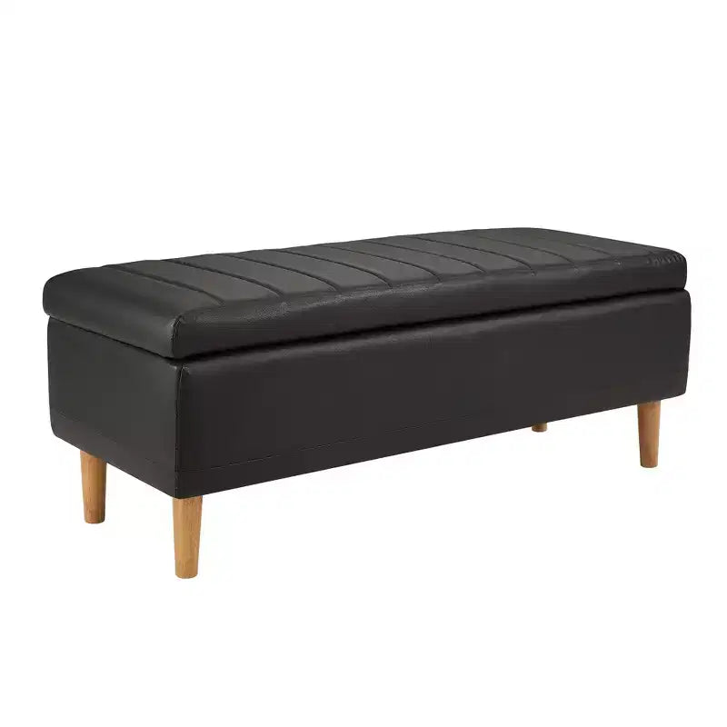 Banc de rangement VECELO moderne en similicuir souple, Ottoman 44 avec espace de rangement profond de 6,1 po pour le salon ou la chambre, facile à nettoyer, Noir