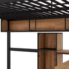 Lit mezzanine pleine grandeur avec bureau en L et étagères, cadre de lit mezzanine en métal et bois, noir et marron - ModernLuxe