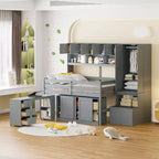 Lit mezzanine Whisen 108.2L x 42W au design moderne avec armoire, bureau, tiroirs et étagères