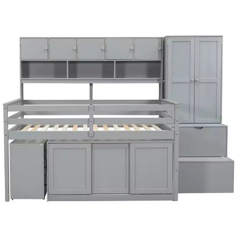 Lit mezzanine Whisen 108.2L x 42W au design moderne avec armoire, bureau, tiroirs et étagères