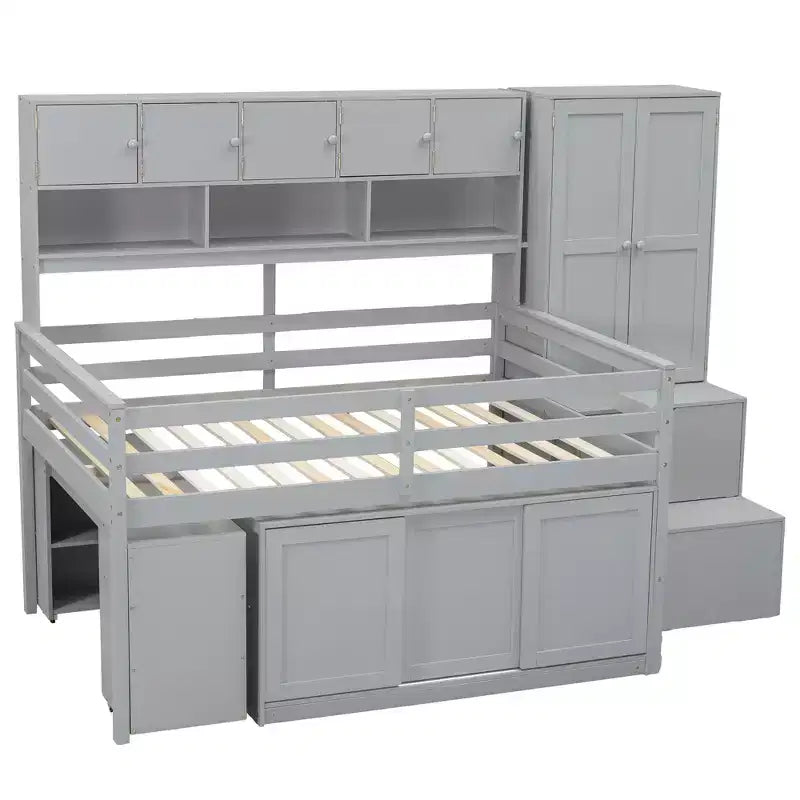 Lit mezzanine Whisen 108.2L x 42W au design moderne avec armoire, bureau, tiroirs et étagères