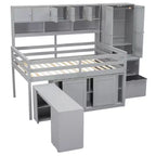 Lit mezzanine Whisen 108.2L x 42W au design moderne avec armoire, bureau, tiroirs et étagères