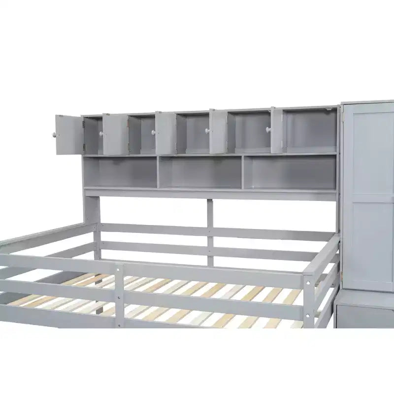 Lit mezzanine Whisen 108.2L x 42W au design moderne avec armoire, bureau, tiroirs et étagères