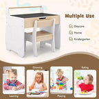 Costway Ensemble Table et Chaises en Bois 3-en-1 pour Enfants avec Plateau Détachable et Rangement Caché pour Rouleau de Papier