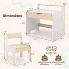 Costway Ensemble Table et Chaises en Bois 3-en-1 pour Enfants avec Plateau Détachable et Rangement Caché pour Rouleau de Papier