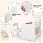 Costway Ensemble Table et Chaises en Bois 3-en-1 pour Enfants avec Plateau Détachable et Rangement Caché pour Rouleau de Papier
