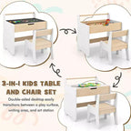 Costway Ensemble Table et Chaises en Bois 3-en-1 pour Enfants avec Plateau Détachable et Rangement Caché pour Rouleau de Papier