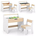 Costway Ensemble Table et Chaises en Bois 3-en-1 pour Enfants avec Plateau Détachable et Rangement Caché pour Rouleau de Papier